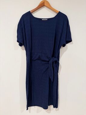Dana Buchman Navy Textured Tie-Waist Midi Dress